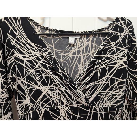 Dressbarn Geometric Black White 3/4 Sleeve V-Neck Casual Dress Size 8 - Picture 4 of 8